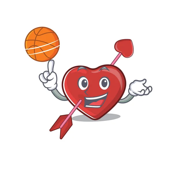 A mascot picture of heart and arrow cartoon character playing basketball — Stock vektor