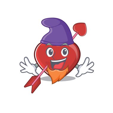 cartoon mascot of funny heart and arrow dressed as an Elf