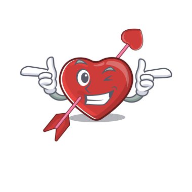 Cute mascot cartoon design of heart and arrow with Wink eye