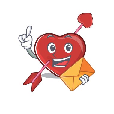 Happy face heart and arrow mascot design with envelope