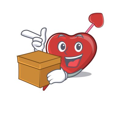 Cute heart and arrow cartoon character having a box
