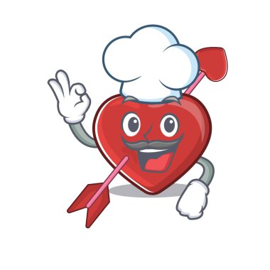 Heart and arrow cartoon character working as a chef and wearing white hat