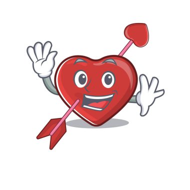 Waving friendly heart and arrow mascot design style