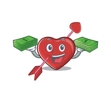 cool rich heart and arrow character having money on hands