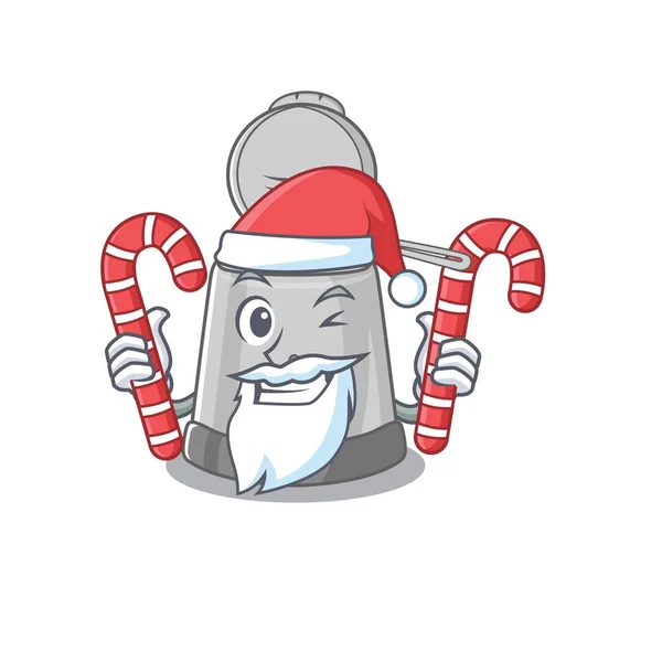 Deep fryer Cartoon character wearing Santa costume bringing a candy — Stock vektor