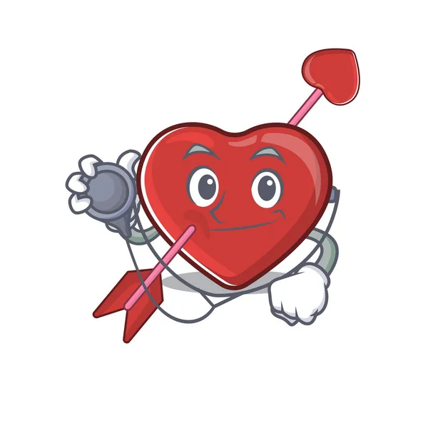 Een mascotte schilderstuk van hart en pijl cartoon als een arts met instrumenten — Stockvector