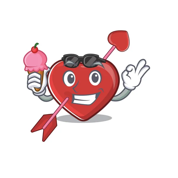 Happy face heart and arrow cartoon design with ice cream — Stock vektor