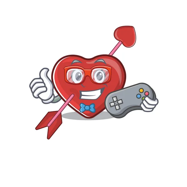 Smiley gamer corazón y flecha estilo de la mascota de dibujos animados — Archivo Imágenes Vectoriales
