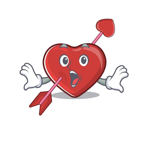 Concept de mascotte de coeur et flèche avec un geste surpris — Image vectorielle