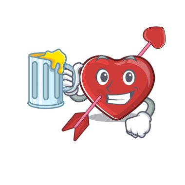 Smiley heart and arrow mascot design with a big glass