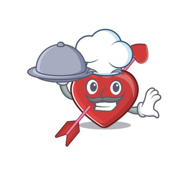 A picture of heart and arrow as a Chef serving food on tray