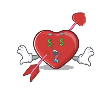 Happy rich heart and arrow cartoon character with Money eye