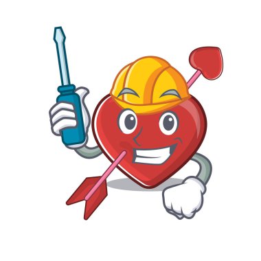 cartoon character style heart and arrow working as an automotive