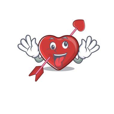 Cute sneaky heart and arrow Cartoon character with a crazy face