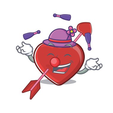 a lively heart and arrow cartoon character design playing Juggling