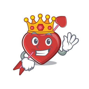 A cartoon mascot design of heart and arrow performed as a King on the stage
