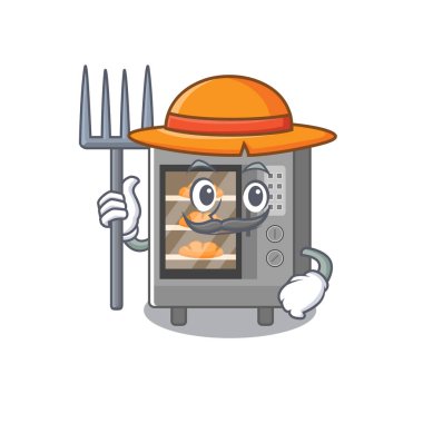 Mutlu Çiftçi Fırın Keki. Şapkalı ve aletli karikatür.