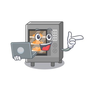 Dizüstü bilgisayarla çalışan havalı fırın keki karakteri.