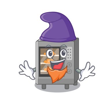 Elf gibi giyinmiş komik fırın pastasının maskotu.