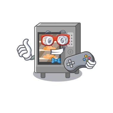 Gülen oyuncu fırın kek çizgi film maskotu tarzı