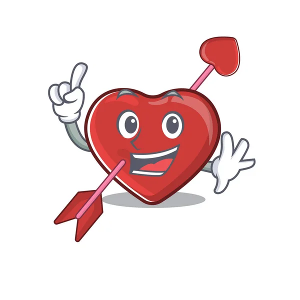 Mascot cartoon concept heart and arrow in One Finger gesture — 图库矢量图片