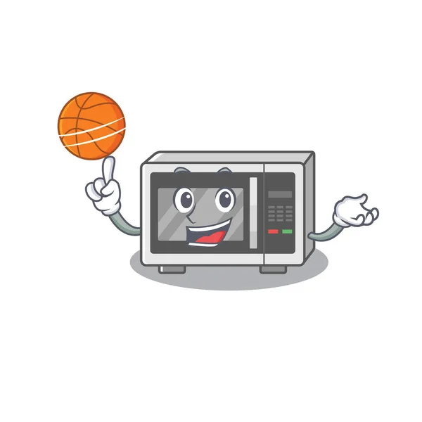 En maskot bild av mikrovågsugn tecknad karaktär spelar basket — Stock vektor