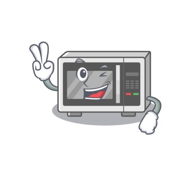 İki parmaklı komik mikrodalga çizgi film karakteri maskotu.