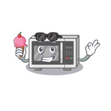 Mutlu yüz mikrodalga karikatür tasarımı. Dondurmalı.
