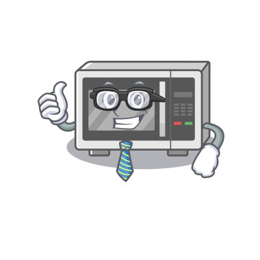 Gözlük takan havalı ve zeki iş adamı mikrodalga fırın