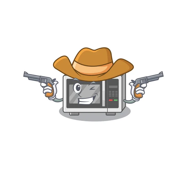 Microondas Cowboy dibujos animados en concepto de tener armas de fuego — Vector de stock