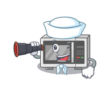 Mikrodalganın dürbünlü bir denizci olarak çalıştığı bir resim.