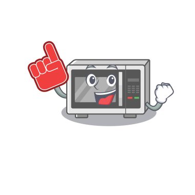 Köpük parmak tutan bir mikrodalga maskot çizgi film tasarımı.