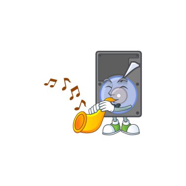 trompet çalan bir hard diskin çizgi film karakteri biçimi