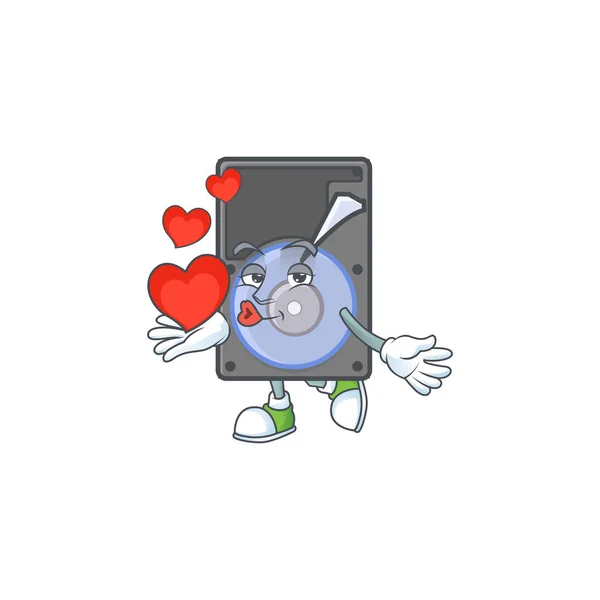 Персонаж мультфильма на жестком диске с сердцем — стоковый вектор