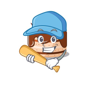 Gülen surat Komik çikolatalı pasta Beyzbol maskotu tasarımı