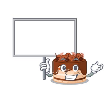 Çikolatalı kek maskot tasarımının şirin bir resmi.