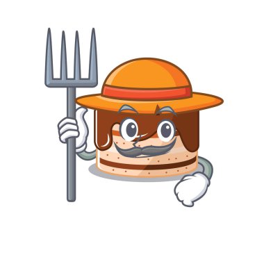 Mutlu Çiftçi çikolatalı pasta çizgi filmi. Şapkalı ve aletli.