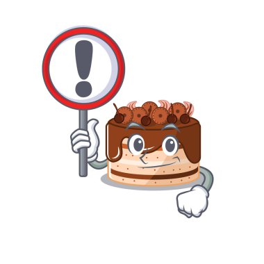 Şirin maskot tarzı çikolatalı pasta bir işaret kaldırdı.