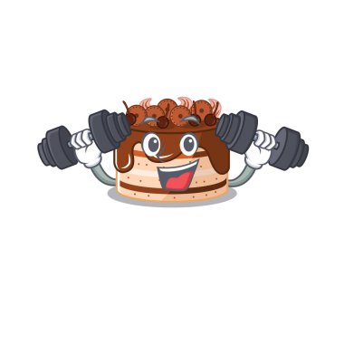 Sportif Fitness, çikolatalı pasta maskotu tasarımı için halter kullanıyor.