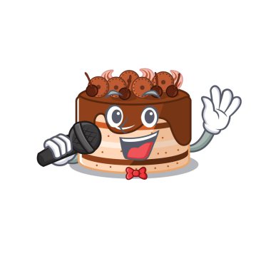 Mutlu çikolatalı pasta mikrofonda şarkı söylüyor