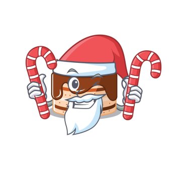 Çikolatalı pasta. Çizgi film karakteri. Noel Baba kostümü giyiyor.