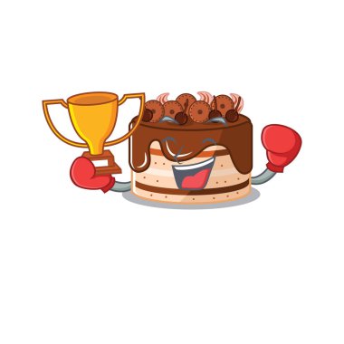 Maskot dizaynlı çikolatalı pastanın muhteşem boks şampiyonu.