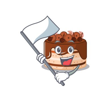 Komik çikolatalı pasta çizgi film karakteri ayakta duran bir bayrak taşıyor.