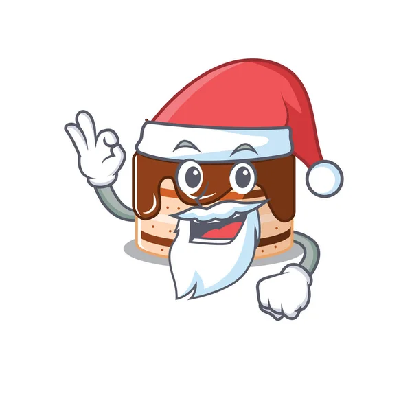 Chocolate cake in Santa cartoon character style with ok finger — Stock Vector