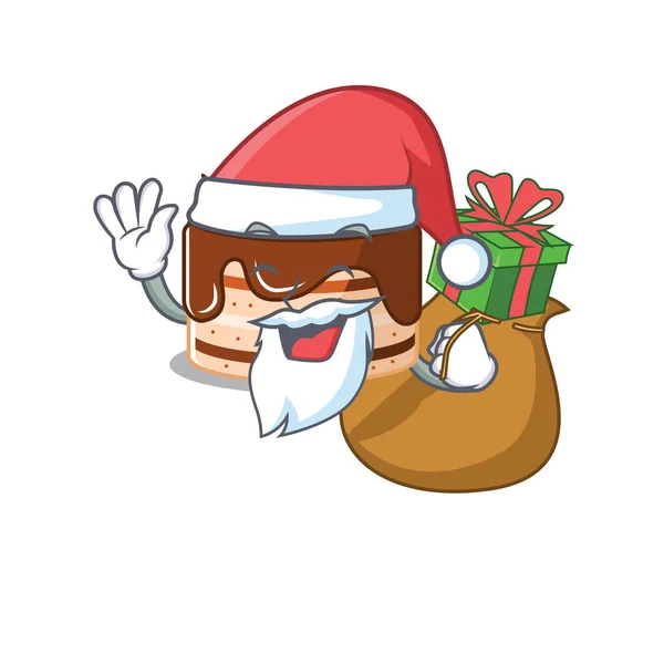 Weihnachtsmann Schokoladenkuchen Zeichentrickfigur Design mit Schachtel mit Geschenken — Stockvektor