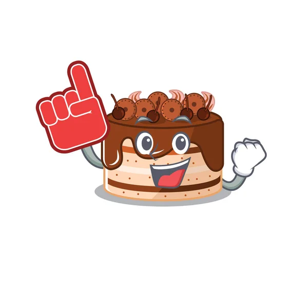 Obrázek čokoládový dort maskot kreslený design drží pěnový prst — Stockový vektor