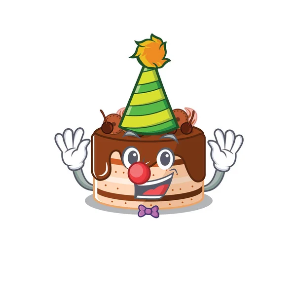 Divertido payaso pastel de chocolate dibujo animado personaje mascota diseño — Vector de stock