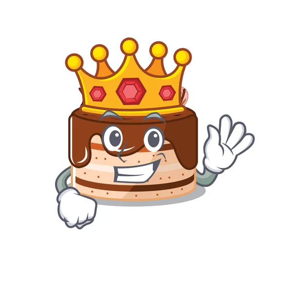 Une mascotte de dessin animé de gâteau au chocolat réalisée en tant que roi sur scène — Image vectorielle