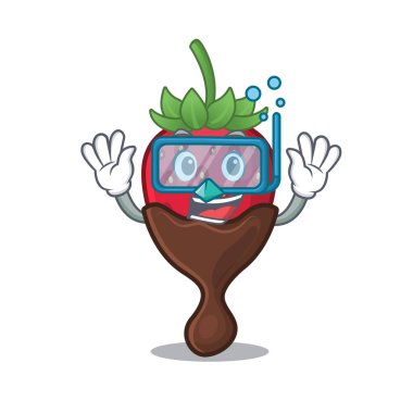 Dalgıç gözlüğü takan çikolatalı çileğin çizgi film karakteri.