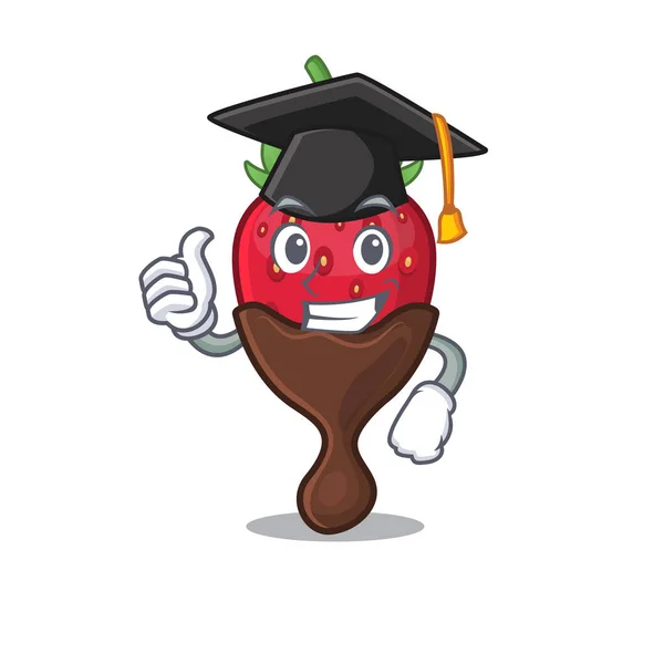 Glad och stolt över choklad jordgubbe bär en svart Graduation hatt — Stock vektor